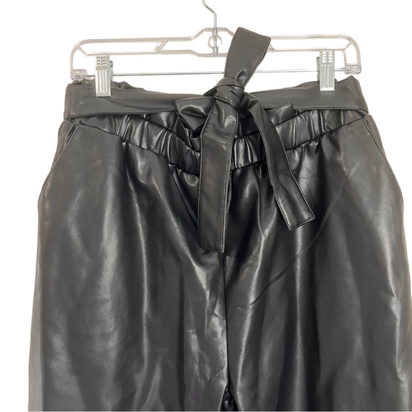 NEW Avec Les Filles Faux Leather Paperbag Tie Waist Straight Leg Pants M - Picture 4 of 8